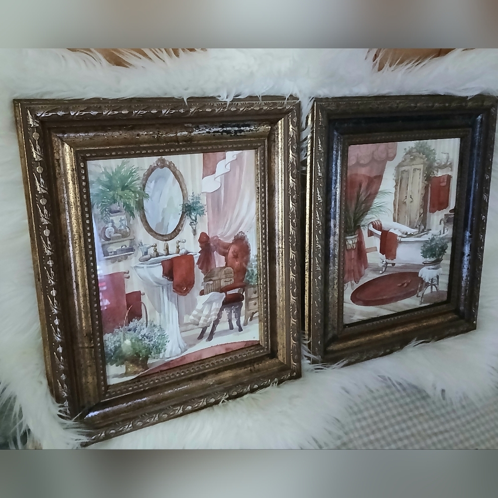 Romantic Kirkland Victorian Bathtub Framed Wall Art Set Of 2 14" X 12"